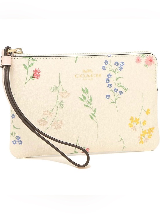 Coach Handbags - COACH Cream Floral Wristlet with Removable Strap